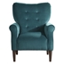 Kyrie Accent Chair with Solid Wood Frame - Tufted Back - Teal Velvet Fabric Upholstery and Dark Brown Finish Legs