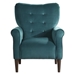 Kyrie Accent Chair with Solid Wood Frame - Tufted Back - Teal Velvet Fabric Upholstery and Dark Brown Finish Legs - HME1019