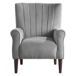 Urielle Accent Chair with Solid Wood Frame - Velvet Fabric Upholstery - Dark Brown Finish Legs 