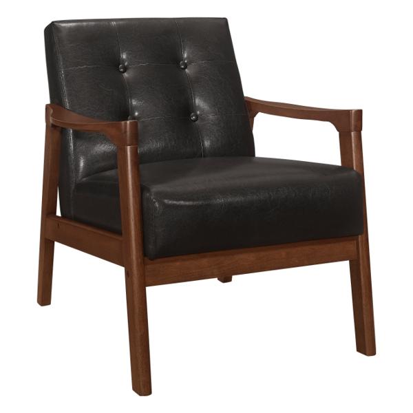 Alby Accent Chair with Solid Rubberwood Frame and Dark Brown Faux Leather Upholstery - Dark Walnut Finish Frame 
