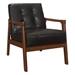 Alby Accent Chair with Solid Rubberwood Frame and Dark Brown Faux Leather Upholstery - Dark Walnut Finish Frame - HME1032