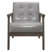 Alby Accent Chair with Solid Rubberwood Frame - Gray Faux Leather Upholstery - Button Tufted Back and Light Gray Finish Frame - HME1033