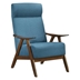 Kalmar Accent Chair with Solid Rubberwood Frame and Textured Blue Linen Fabric - Walnut Finish Frame