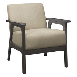 Ocala Accent Chair with Solid Rubber Wood Frame and Textured Light Brown Fabric - Antique Gray Finish Frame 