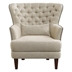 Marriana Accent Chair with Textured Beige Fabric - Button-Tufted Back - Brown Finish Wood Legs