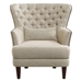 Marriana Accent Chair with Textured Beige Fabric - Button-Tufted Back - Brown Finish Wood Legs - HME1055