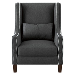 Keller Accent Chair with Kidney Pillow - Dark Gray 100% Polyester Upholstery - Espresso Finish Wood Legs 