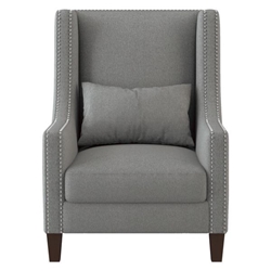 Keller Accent Chair with Kidney Pillow - Light Gray 100% Polyester Upholstery and Espresso Finish Wood Legs 