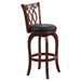 Swivel Pub Chair with Dark Cherry Solid Wood Frame - Padded Back - Black Faux Leather Upholstery and Dark Cherry Finish Legs - HME1063