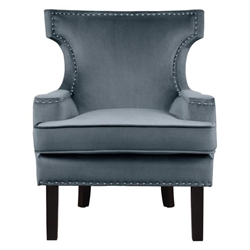 Lapis Accent Chair with Solid Wood Frame - Gray Velvet Upholstery - Nailhead Trim - Black Finish Legs 