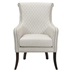 Avalon Quilted Accent Chair with Solid Wood Frame - Textured White Fabric and Espresso Finish Legs