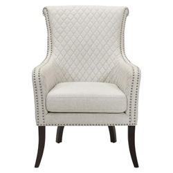 Avalon Quilted Accent Chair with Solid Wood Frame - Textured White Fabric and Espresso Finish Legs 