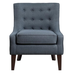 Margaret Accent Chair with Solid Wood Frame - Textured Blue Fabric Upholstery - Dark Brown Finish Legs 