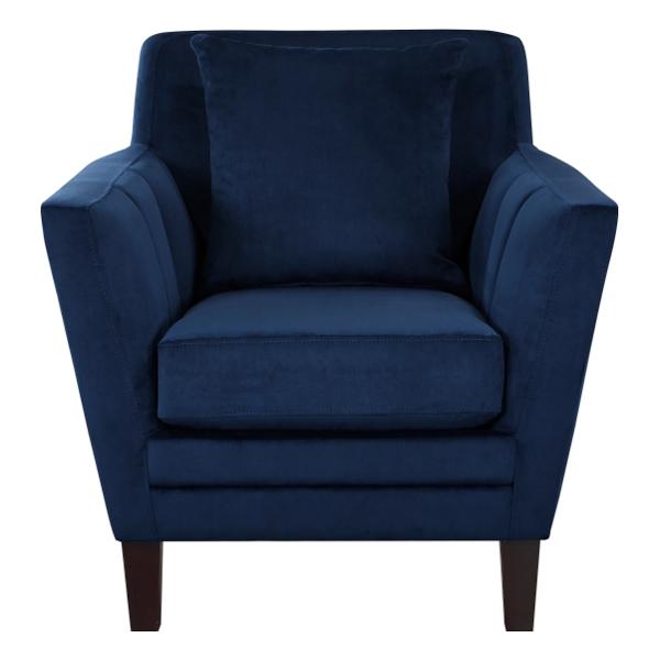 Adore Accent Chair with Solid Wood Frame - Navy Blue Velvet Fabric - Dark Brown Finish Legs 