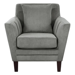 Adore Accent Chair with Solid Wood Frame - Gray Velvet Fabric - Dark Brown Finish Legs 