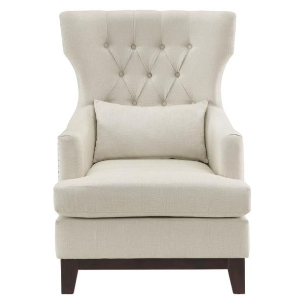 Adriano Accent Chair with Solid Wood Frame - Textured Beige Fabric and Espresso Finish Legs 