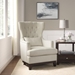 Adriano Accent Chair with Solid Wood Frame - Textured Beige Fabric and Espresso Finish Legs - HME1095