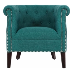 Karlock Accent Chair with Textured Teal Fabric and Button-Tufted Back - Espresso Finish Wood Legs 