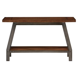 Holverson Sofa Table with 2-Tone Rustic Brown and Gunmetal Finish Metal Accents - Gunmetal Finish Frame 