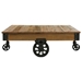 Factory Cocktail Table on Wheels with 2-Tone Rustic Poplar Top and Black Finish Metal Frame - Solid Wood and Metal Construction - HME1133