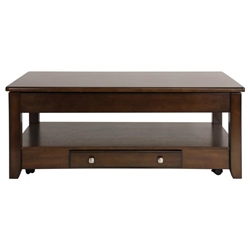 Ballwin Lift Top Cocktail Table with Storage - Drawer - Casters in Deep Cherry Finish Legs 