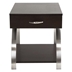 Tioga End Table with 2-Tone Espresso Finish Top and Brushed Chrome Finish Legs - Oak Veneer and Stainless Steel