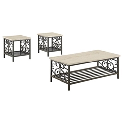 Fairhope 3-Piece Occasional Table Set with Faux Marble Top and Black Metal Finish Frame 