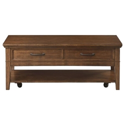 Whitley Cocktail Table with 2 Dovetail Drawers and Walnut Finish Top - Antique Bronze Accents 