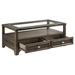 Auburn Cocktail Table with Glass Top - 2 Dovetail Drawers - Casters - Charcoal Brown Finish Frame - HME1161