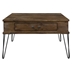 Shaffner Square Cocktail Table with 2 Drawers - Rustic Oak Top and Black 2-Tone Finish Metal Legs