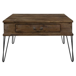 Shaffner Square Cocktail Table with 2 Drawers - Rustic Oak Top and Black 2-Tone Finish Metal Legs 