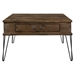 Shaffner Square Cocktail Table with 2 Drawers - Rustic Oak Top and Black 2-Tone Finish Metal Legs - HME1165