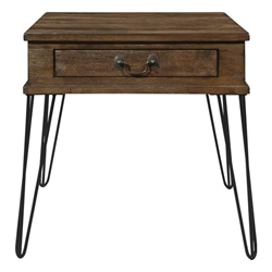 Shaffner End Table with 1 Drawer - Solid Rubberwood Top with Rustic Oak Finish and Black Metal Legs with Black 2-Tone Finish 