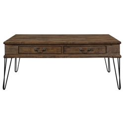 Shaffner Rectangle Cocktail Table with 2 Drawers - Rustic Oak Top and Black 2-Tone Finish Metal Legs 