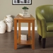 Elwell Oak Wedge Chairside Table with Lower Shelf and Ash Veneer Construction - Oak Finish - HME1175