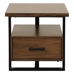 Sedley 2-Tone End Table with Walnut Veneer and Rustic Black Metal Finish Frame 