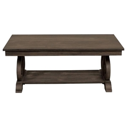 Toulon Cocktail Table with Acacia Veneer - Wood and Engineered Wood - Distressed Dark Oak Finish Top 