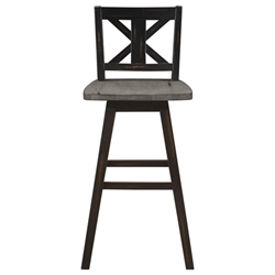 Amsonia Swivel Pub Height Chair with Solid Rubber Wood Frame - 2-Tone Distressed Gray and Black Finish Frame - X-Back - Set of 2 