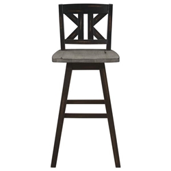 Amsonia Swivel Pub Height Chair with Solid Rubber Wood Frame - 2-Tone Distressed Gray and Black Finish Frame - Divided X-Back - Set of 2 