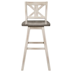 Amsonia Swivel Pub Height Chair with Solid Rubber Wood X-Back and 2-Tone Distressed Gray and White Finish Frame - Set of 2 