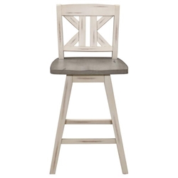 Amsonia Swivel Pub Height Chair with Solid Rubber Wood Divided X-Back and 2-Tone Distressed Gray and White Finish Frame - Set of 2 