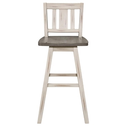 Amsonia Swivel Pub Height Chair with Solid Rubber Wood Vertical Slat Back and 2-Tone Distressed Gray and White Finish Frame - Set of 2 