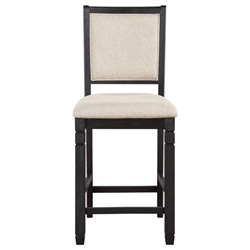 Asher Counter Height Chair with Wood Frame - Black Finish Frame - Beige Fabric Upholstery - Set of 2 