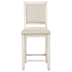 Asher Counter Height Chair with Wood Frame and Beige Fabric Upholstery - Antique White Finish Frame - Set of 2