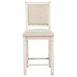 Asher Counter Height Chair with Wood Frame and Beige Fabric Upholstery - Antique White Finish Frame - Set of 2 