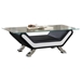 Veloce Glass Top Coffee Table Set of Two with Faux Leather Upholstered Base and Chrome Metal Legs - Black and White with Chrome Finish Legs - HME1299