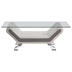 Veloce Cocktail Table with Glass Top - Faux Leather Upholstered Base and Chrome Legs with Chrome Finish - Beige