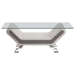 Veloce Cocktail Table with Glass Top - Faux Leather Upholstered Base and Chrome Legs with Chrome Finish - Beige - HME1300