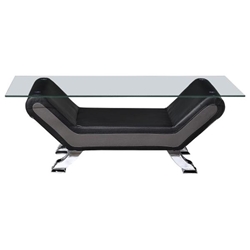 Veloce Cocktail Table with Glass Top - Faux Leather Upholstered Base and Chrome Legs with Chrome Finish 