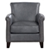 Braintree Burnish-Gray Accent Chair with Solid Wood Frame - 100% Top Grain Leather - Espresso Finish Legs